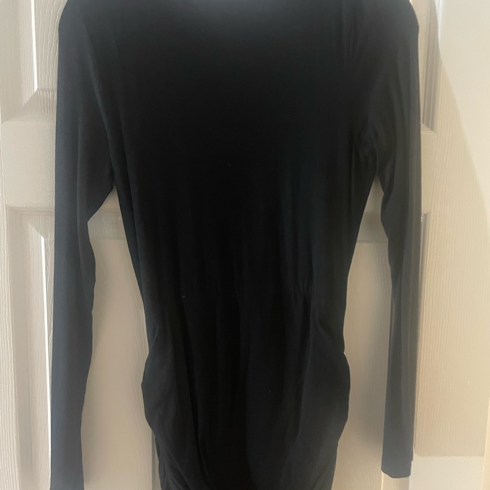 Express Long Sleeve Basic Black Mini Dress with Side Ruching Detail - Picture 5 of 5